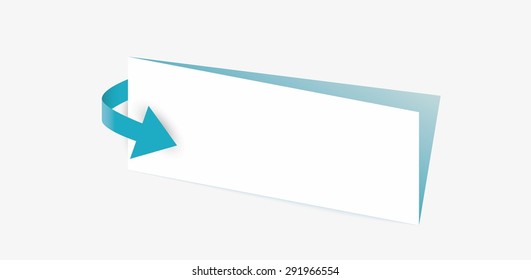blue arrow and blank paper with shadow on gray background
