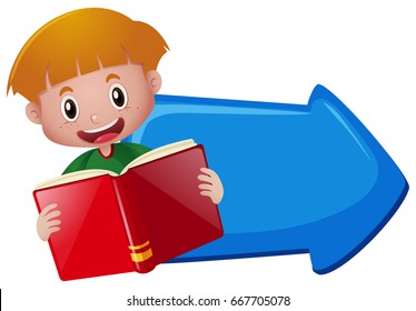 Flecha azul con ilustración de libro de lectura masculina