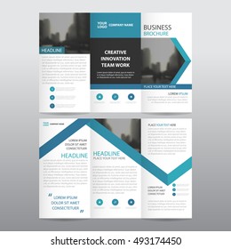 Blue arrow business trifold Leaflet Brochure Flyer report template vector minimal flat design set, abstract three fold presentation layout a4 size