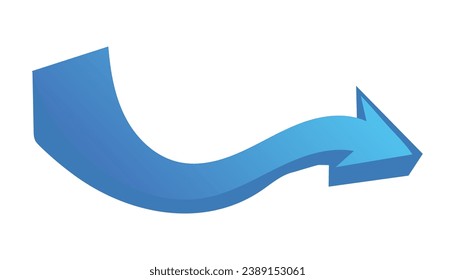 Blue arrow in cartoon style. Demonstration of the depth and dimension with this 3D-style element of set, showcasing a striking blue arrow and a pronounced shadow. Vector illustration.