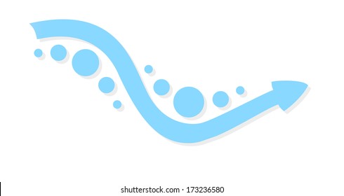 blue arrow and circles on white background