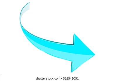 Blue Arrow. Curved Glossy Web Icon. Vector 3d Illustration Isolated On White Background