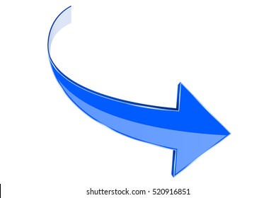 Blue arrow. Curved right sign. Vector illustration isolated on white background