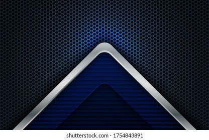 Blue arrow dimension on black texture background. Realistic overlap layers texture with blue lights element decoration.