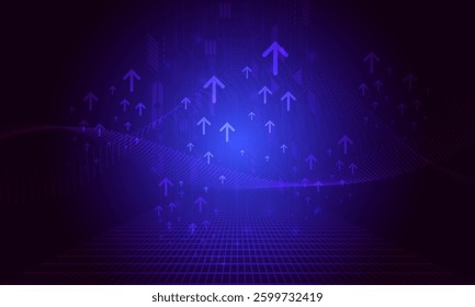 blue arrow with dot lines wave curves high technology cyberspace connection abstract background