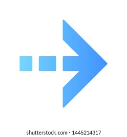 Blue arrow with dotted dash line flat design long shadow color icon. East direction. Arrow indicating rightward. Next, forward. Navigation pointer, indicator sign. Vector silhouette illustration