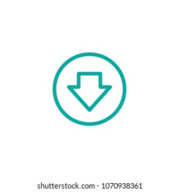 blue arrow down in circle.  line icon. Download sign. isolated on white.