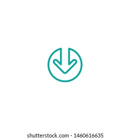 blue arrow down in circle. line icon. Download sign. isolated on white.