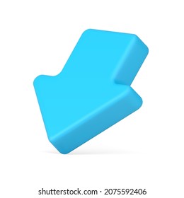 Blue arrow down icon isometric 3d vector illustration. Infographic direction pointing marker navigation interface perspective isolated on white. Aim perspective cursor decorative design emblem badge