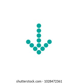 blue arrow down made of dots. flat  icon. Download sign. isolated on white.