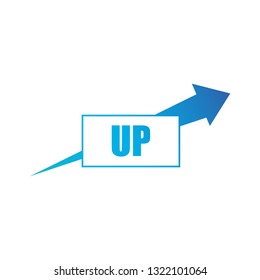 blue arrow in flat style with the frame and word up. Progress business concept. arrow icon for your web site design, logo, app, UI. arrow indicated the direction symbol.