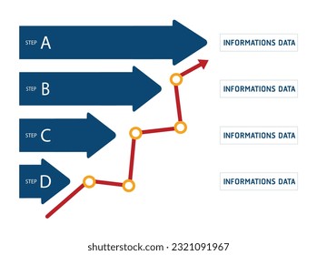 Blue arrow frame 4 numbers arranged in a row horizontally Marketing and Finance Concepts Financial strategy 4 steps. Modern flat design. Vector with red sri representing financial position and economi
