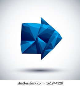 Blue arrow geometric icon made in 3d modern style, best for use as symbol or design element.
