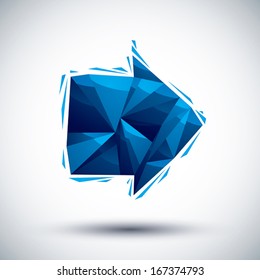 Blue arrow geometric icon made in 3d modern style, best for use as symbol or design element for web or print layouts.