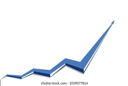 blue arrow graph goes up white background