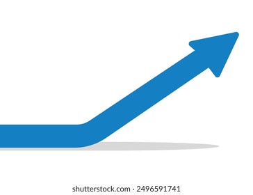 blue arrow graph rise up, with shadow, go to the top, represent trading profits and business growth