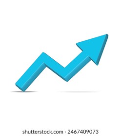 Blue arrow graphic glossy angled geometry element positive trend economic profit business strategy 3d icon vector illustration. Bright financial analyzing presentation pointer increase direction