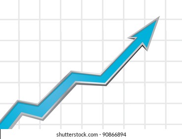 Blue arrow growing up graph on grid vector illustration.