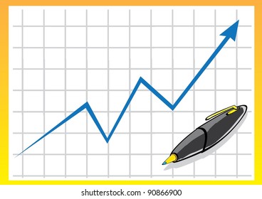 Blue arrow growing up graph vector illustration.