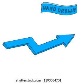 Blue arrow. Hand drawn sketch. Vector illustration isolated on white background