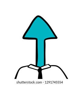 Blue arrow head of businessman manager boss hand drawn illustration