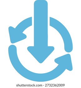Blue arrow icon with circular arrows indicating download and refresh