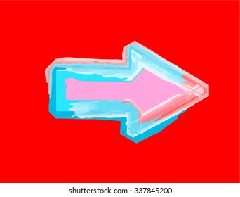 Blue arrow icon with ice texture on red background