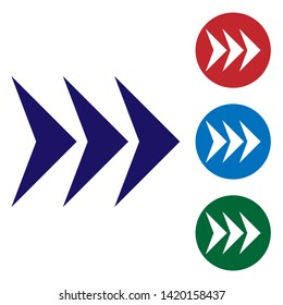 Blue Arrow icon isolated on white background. Direction Arrowhead symbol. Navigation pointer sign. Set color icon in circle buttons. Vector Illustration