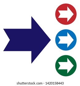 Blue Arrow icon isolated on white background. Direction Arrowhead symbol. Navigation pointer sign. Set color icon in circle buttons. Vector Illustration