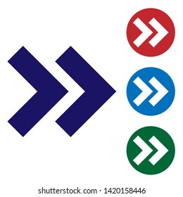 Blue Arrow icon isolated on white background. Direction Arrowhead symbol. Navigation pointer sign. Set color icon in circle buttons. Vector Illustration