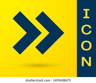 Blue Arrow icon isolated on yellow background. Direction Arrowhead symbol. Navigation pointer sign.  Vector Illustration