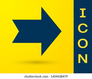 Blue Arrow icon isolated on yellow background. Direction Arrowhead symbol. Navigation pointer sign.  Vector Illustration