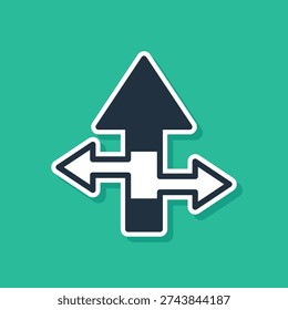 Blue Arrow icon isolated on green background. Direction Arrowhead symbol. Navigation pointer sign.  Vector