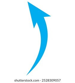 Blue arrow icon. Blue long curved arrow on white background. Long arrow. Curved arrow. eps 10