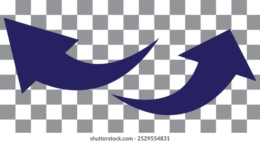 Blue arrow icon. Blue long curved arrow on white background. Long arrow. Curved arrow.
