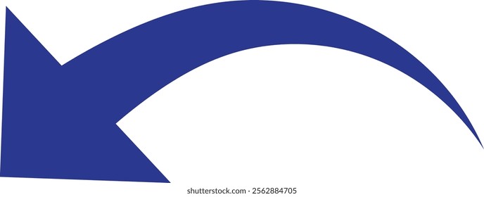 Blue arrow icon. Blue long curved arrow on white background. Long arrow. Curved arrow.