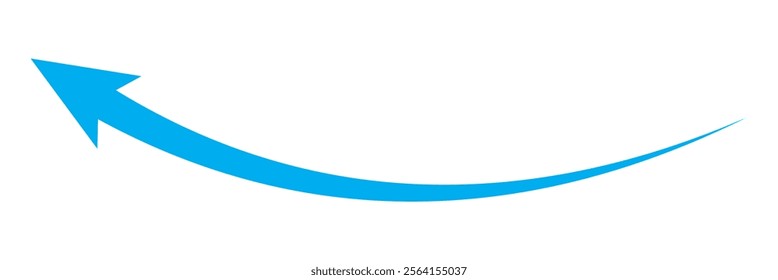 Blue arrow icon. Blue long curved arrow on white background. Long arrow. Curved arrow. 