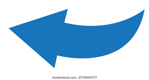 Blue arrow icon. Blue long curved arrow on white background. Long arrow. Curved arrow