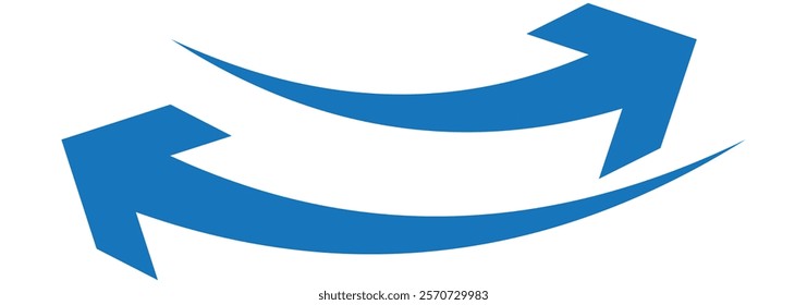 Blue arrow icon. Blue long curved arrow on white background. Long arrow. Curved arrow.