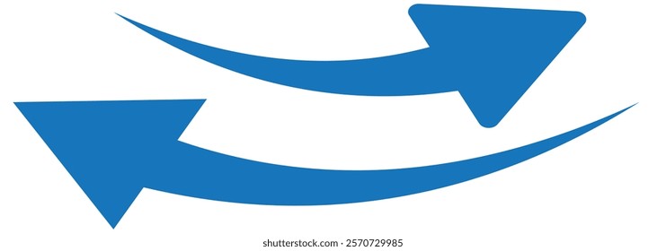 Blue arrow icon. Blue long curved arrow on white background. Long arrow. Curved arrow.