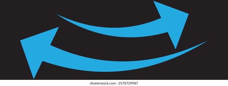 Blue arrow icon. Blue long curved arrow on white background. Long arrow. Curved arrow.