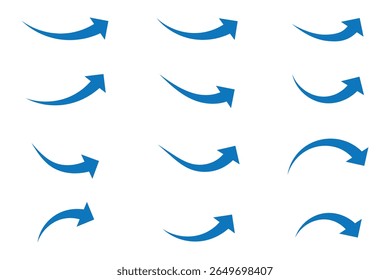 Blue arrow icon on. Flat style arrow icon for your website, design, logo, app, UI., curved arrow sign. Collection of Blue Arrows Curved set eps 10
