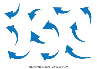 Ícone de seta azul ativado. Ícone de seta de estilo plano para seu site, design, logotipo, aplicativo, UI., sinal de seta curvada. Conjunto de Setas Azuis Curvas eps 10