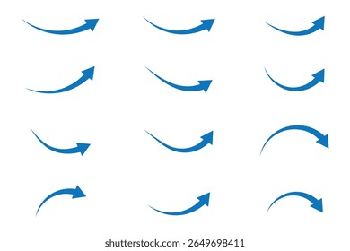 Blue arrow icon on. Flat style arrow icon for your website, design, logo, app, UI., curved arrow sign. Collection of Blue Arrows Curved set eps 10