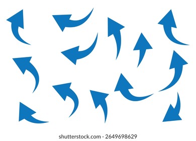 Icono de flecha azul encendido. Icono de flecha de estilo plano para su Sitio web, diseño, logotipo, App, interfaz de usuario., signo de flecha curva. Colección de flechas azules Curved set eps 10