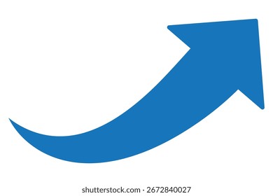 Blue arrow icon on transparent background. Flat style arrow icon. Blue curved arrow icon. Blue Right up curved arrow vector. Blue Curve icon on white background. Vector illustrator. EPS 10	