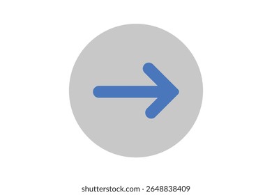 Blue arrow icon pointing right side over grey circle vector
