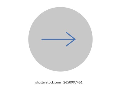 Blue arrow icon pointing right side over grey circle vector