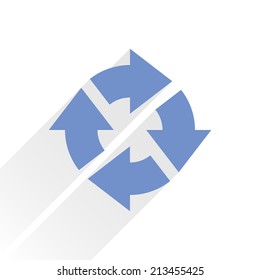 Blue arrow icon reload, refresh, rotation, reset, repeat sign 16. Web pictogram with gray long shadow on white background. Simple, solid, plain, flat style. Vector illustration graphic design 8 eps
