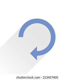 Blue arrow icon reload, refresh, rotation, reset, repeat sign 24. Web pictogram with gray long shadow on white background. Simple, solid, plain, flat style. Vector illustration graphic design 8 eps